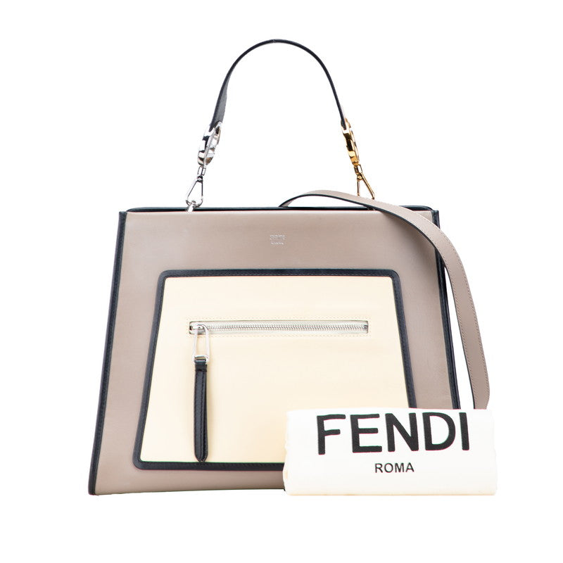 フェンディ ラナウェイ ハンドバッグ ショルダーバッグ 2WAY 8BH343 ベージュ アイボリー ブラック レザー レディース FENDI 【中古】