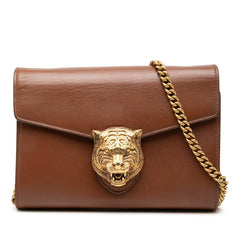 グッチ アニマリエ タイガーヘッド チェーンウォレット ショルダーバッグ 414984 ブラウン レザー レディース GUCCI 中古