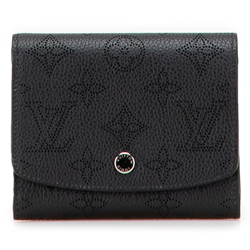 ルイ ヴィトン モノグラム マヒナ ポルト フォイユ イリス コンパクト 二つ折り財布 M62540 ブラック レザー レディース LOUIS VUITTON 【中古】