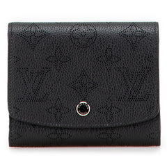 ルイ ヴィトン モノグラム マヒナ ポルト フォイユ イリス コンパクト 二つ折り財布 M62540 ブラック レザー レディース LOUIS VUITTON 【中古】