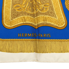 エルメス カレ90 Poste et Cavalerie サーベル飾袋 スカーフ 大判スカーフ ブルー系 シルク レディース HERMES 中古