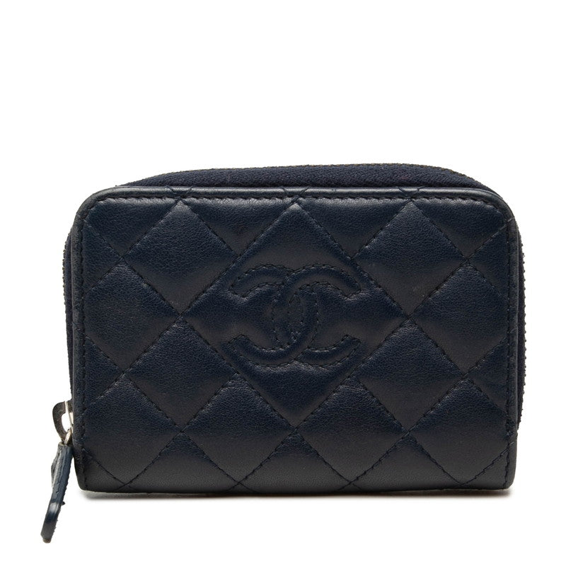 シャネル ココマーク マトラッセ コインケース 小銭入れ A69271 ネイビー シルバー ラムスキン レディース CHANEL 中古
