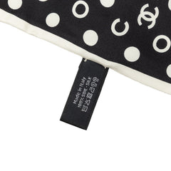 シャネル ココマーク 水玉 ドット柄 スカーフ ブラック ホワイト シルク レディース CHANEL 中古