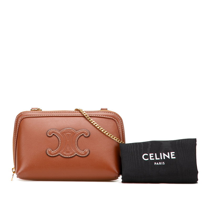 セリーヌ トリオンフ チェーンショルダーバッグ ポシェット ブラウン レザー レディース CELINE 【中古】