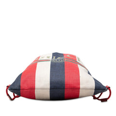 グッチ シェリーライン GGロゴ リュック バックパック 巾着 473872 ブルー レッド キャンバス レザー レディース GUCCI 中古