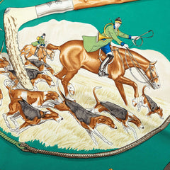 エルメス カレ90 LE LAISSER COURRE 猟犬 スカーフ グリーン マルチカラー シルク レディース HERMES 【中古】