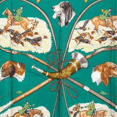 エルメス カレ90 LE LAISSER COURRE 猟犬 スカーフ グリーン マルチカラー シルク レディース HERMES 【中古】