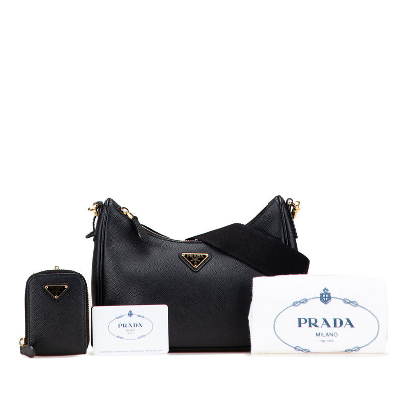 プラダ 三角ロゴプレート ショルダーバッグ 1BH204 ブラック サフィアーノレザー レディース PRADA 【中古】