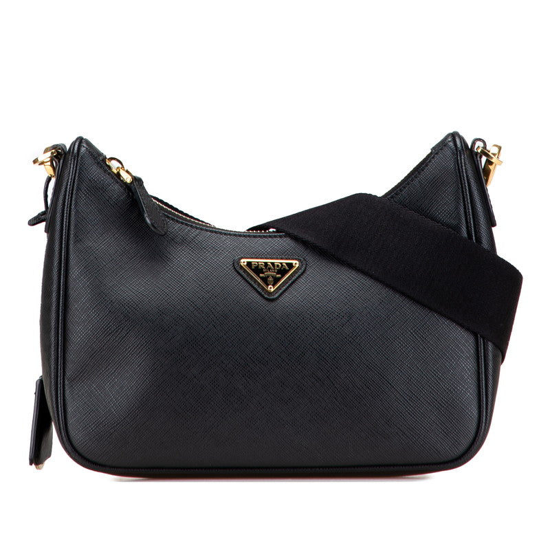 プラダ 三角ロゴプレート ショルダーバッグ 1BH204 ブラック サフィアーノレザー レディース PRADA 【中古】