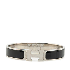 エルメス クリッククラックH PM バングル シルバー ブラック メタル レディース HERMES 【中古】