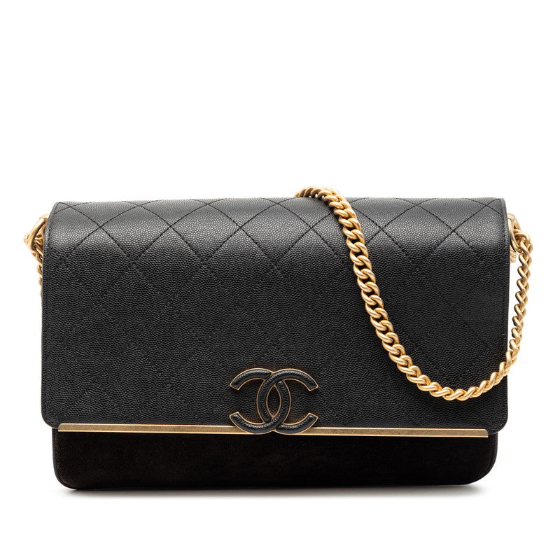 シャネル マトラッセ ココマーク チェーン ショルダーバッグ ブラック ゴールド キャビアスキン スエード レディース CHANEL 【中古】