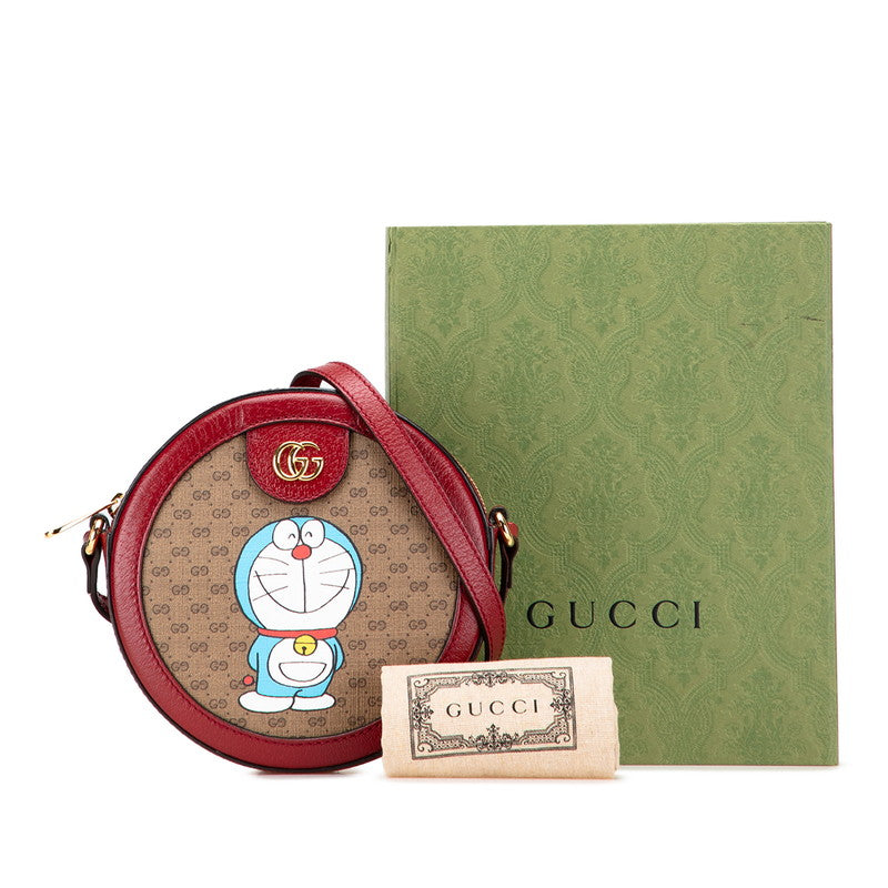 グッチ × ドラえもん ミニGGスプリーム ショルダーバッグ 625216 ブラウン レッド PVC レザー レディース GUCCI 【中古】