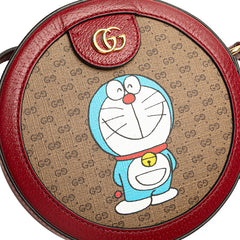 グッチ × ドラえもん ミニGGスプリーム ショルダーバッグ 625216 ブラウン レッド PVC レザー レディース GUCCI 中古