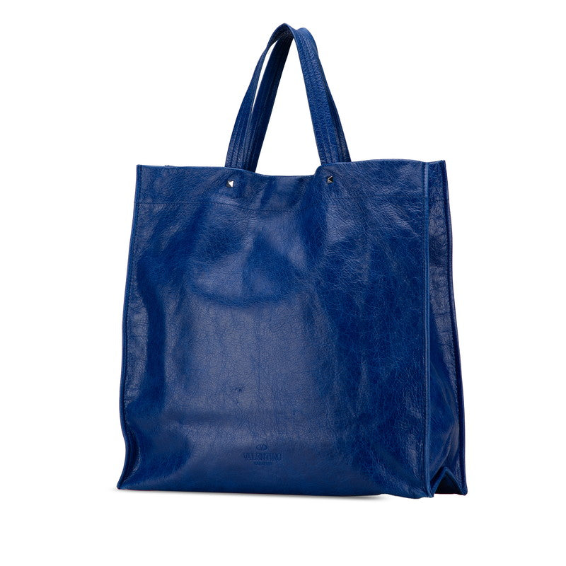 ヴァレンティノ スタッズ トートバッグ ブルー レザー レディース VALENTINO 【中古】
