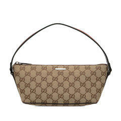 グッチ GGキャンバス シェリーライン アクセサリーポーチ ハンドバッグ 141809 ベージュ ブラウン キャンバス レザー レディース GUCCI 【中古】