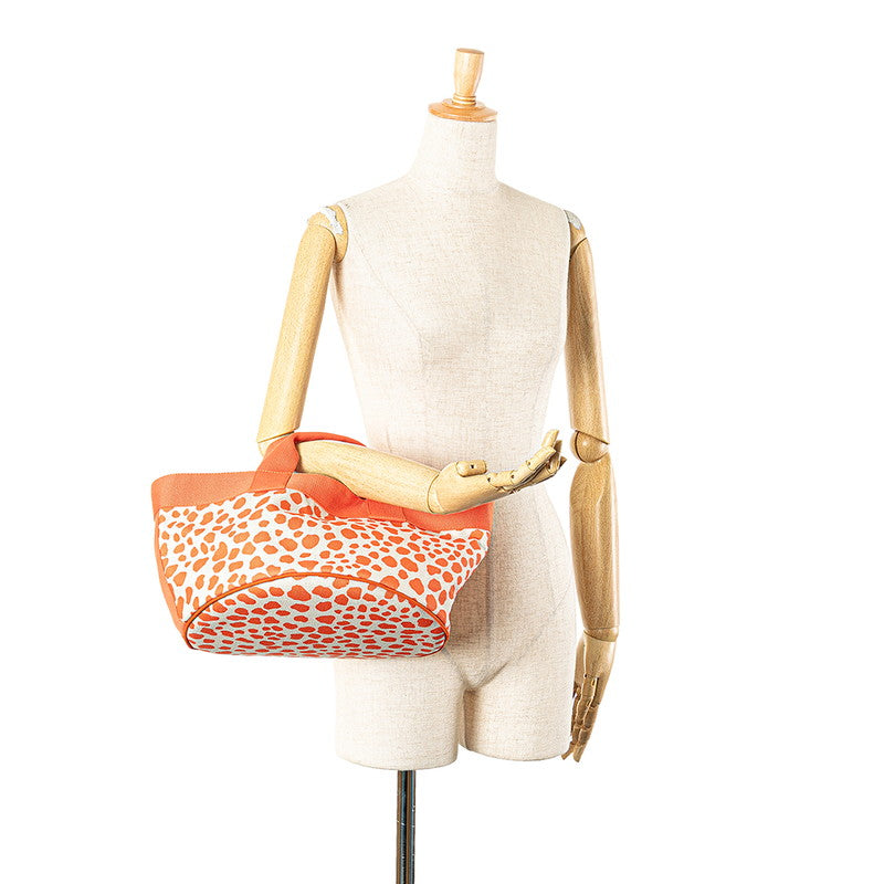 エルメス キッズライン ハンドバッグ オレンジ アイボリー ピンク キャンバス レディース HERMES 【中古】