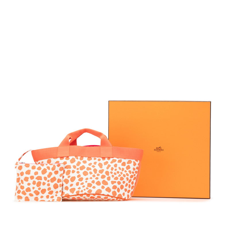 エルメス キッズライン ハンドバッグ オレンジ アイボリー ピンク キャンバス レディース HERMES 【中古】