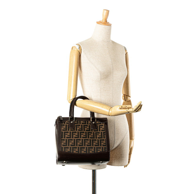 フェンディ ズッカ ハンドバッグ ブラウン キャンバス レザー レディース FENDI 【中古】