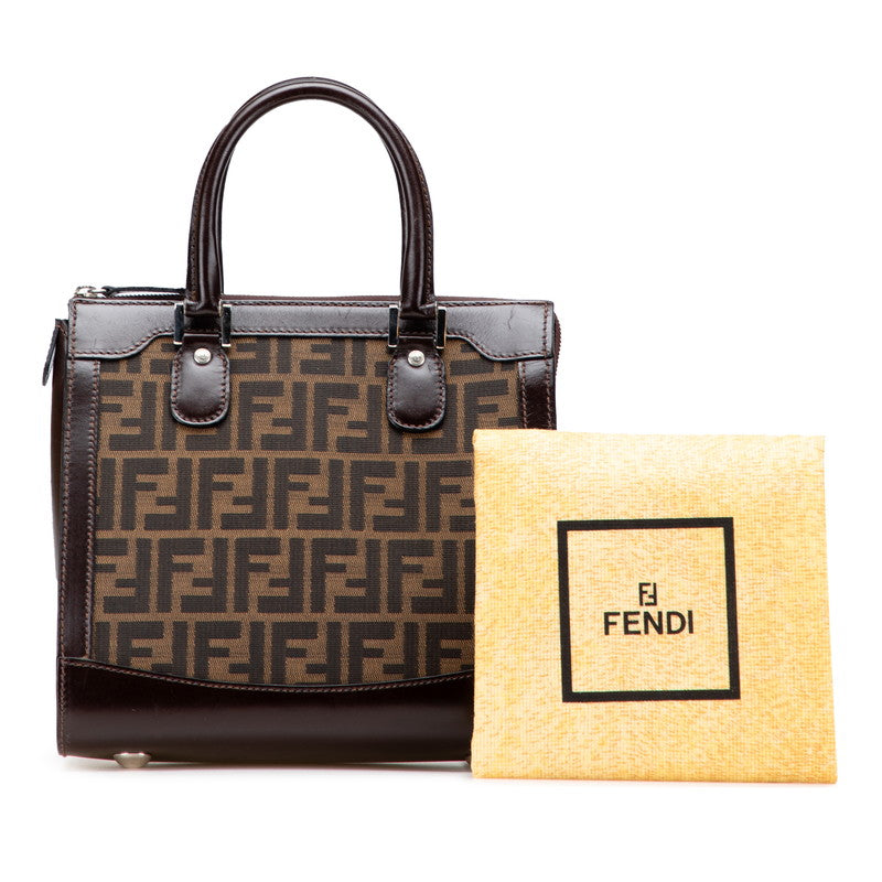 フェンディ ズッカ ハンドバッグ ブラウン キャンバス レザー レディース FENDI 【中古】