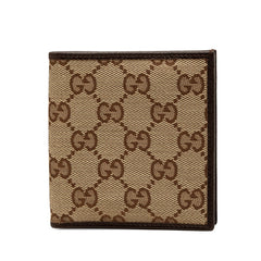 グッチ GGキャンバス 二つ折り財布 124591 ベージュ キャンバス レザー レディース GUCCI 中古