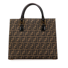 フェンディ ズッカ トートバッグ ハンドバッグ 15095 ベージュ ブラック キャンバス レザー レディース FENDI 【中古】