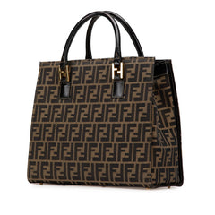 フェンディ ズッカ トートバッグ ハンドバッグ 15095 ベージュ ブラック キャンバス レザー レディース FENDI 【中古】