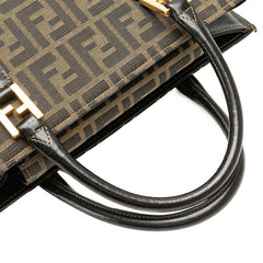 フェンディ ズッカ トートバッグ ハンドバッグ 15095 ベージュ ブラック キャンバス レザー レディース FENDI 【中古】