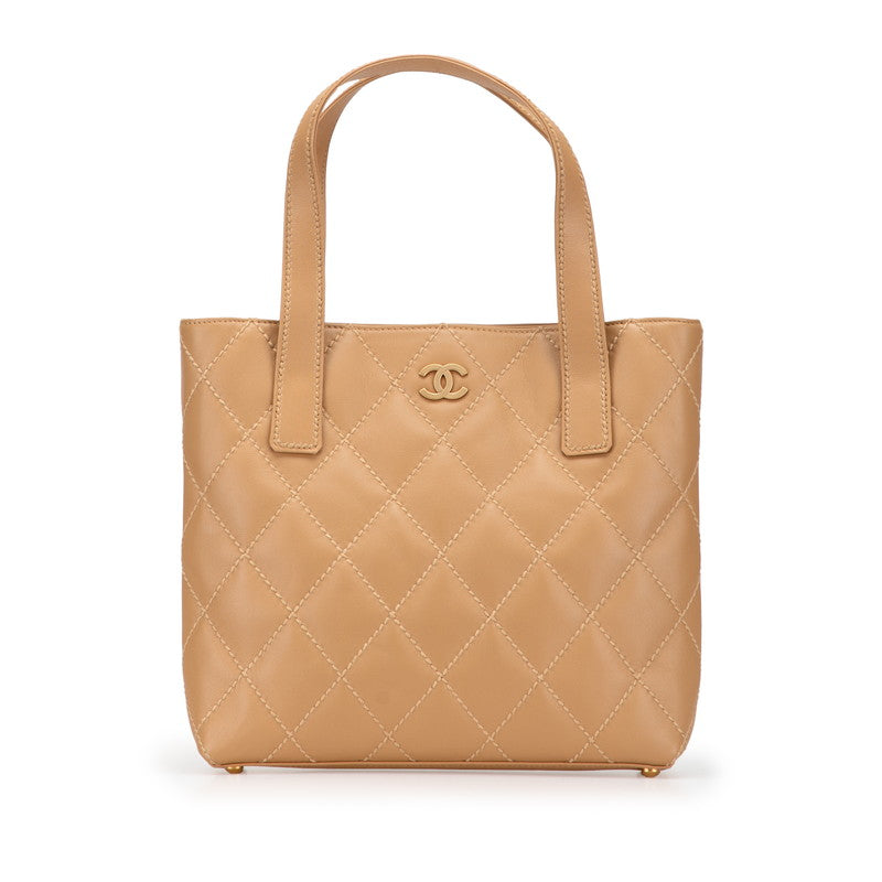 シャネル ワイルドステッチ ココマーク トートバッグ ハンドバッグ ベージュ ラムスキン レディース CHANEL 【中古】