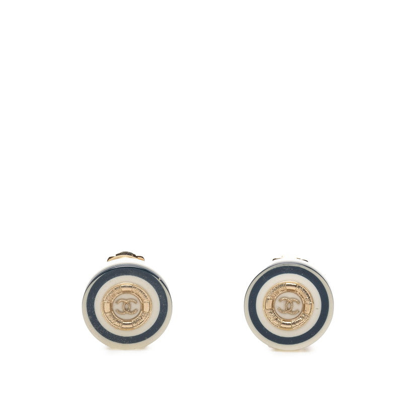 シャネル ココマーク イヤリング ゴールド ネイビー ホワイト メッキ プラスチック レディース CHANEL 【中古】