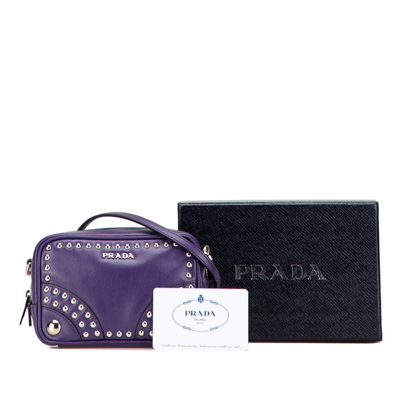 プラダ スタッズ 斜め掛け ミニショルダーバッグ 1N1674 パープル レザー レディース PRADA 【中古】