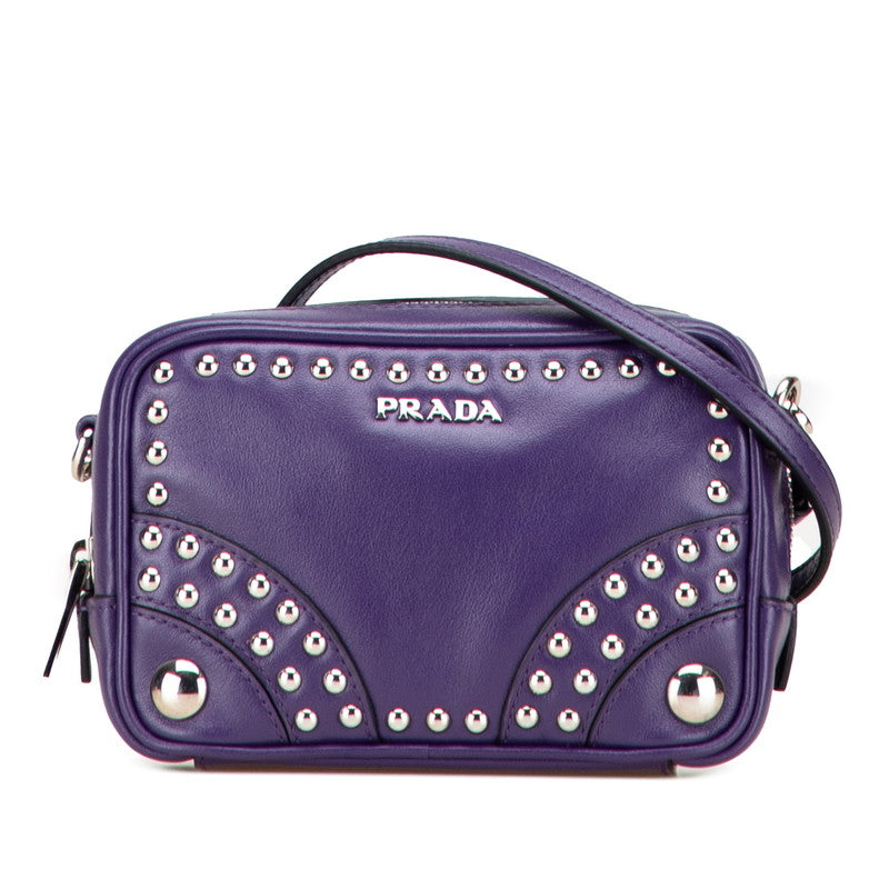 プラダ スタッズ 斜め掛け ミニショルダーバッグ 1N1674 パープル レザー レディース PRADA 【中古】
