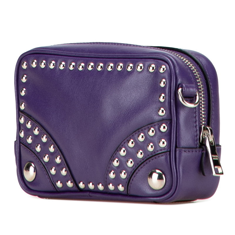 プラダ スタッズ 斜め掛け ミニショルダーバッグ 1N1674 パープル レザー レディース PRADA 【中古】