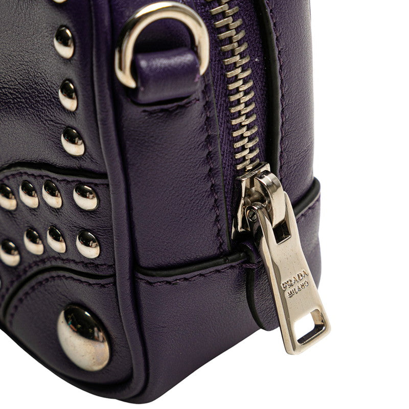 プラダ スタッズ 斜め掛け ミニショルダーバッグ 1N1674 パープル レザー レディース PRADA 【中古】