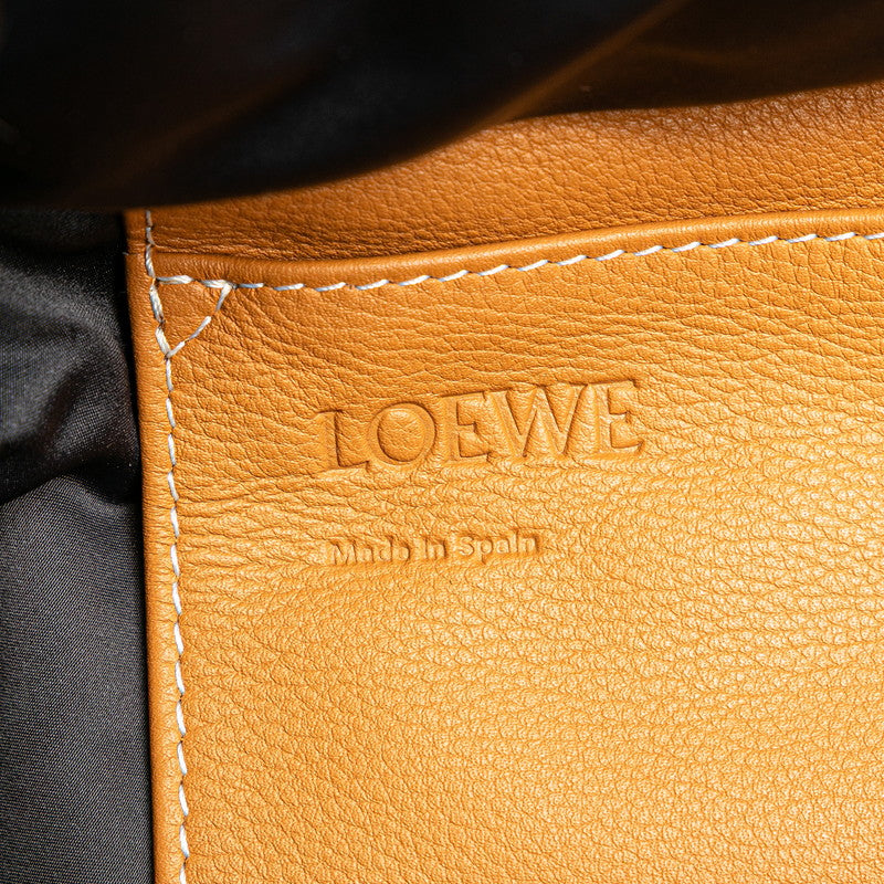 ロエベ ヤゴ パフィー リュック バックパック ブラック ブラウン ナイロン ナパレザー レディース LOEWE 【中古】