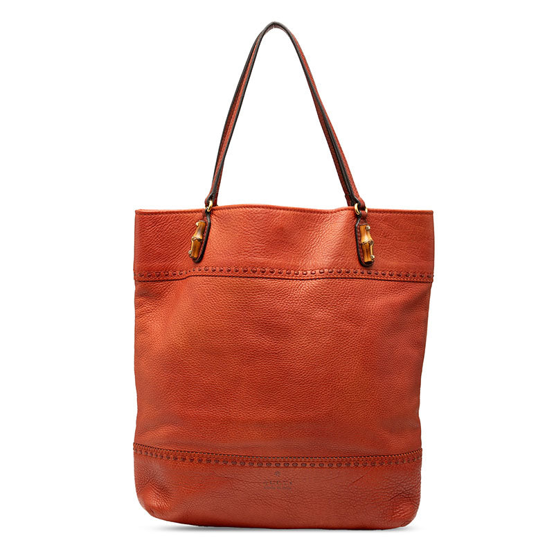グッチ バンブー トートバッグ ショルダーバッグ 338999 レッド系 ブラウン レザー レディース GUCCI 【中古】