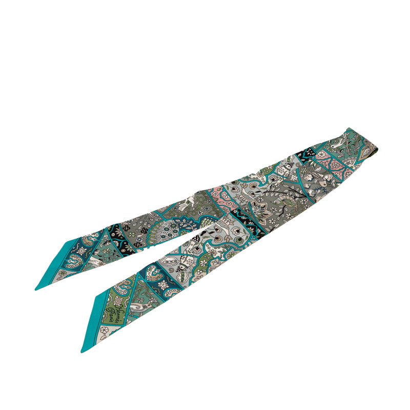 エルメス ツイリー Au Pays des Oiseaux Fleurs 花咲く鳥たちの国で スカーフ ブルー マルチカラー シルク レディース HERMES 【中古】