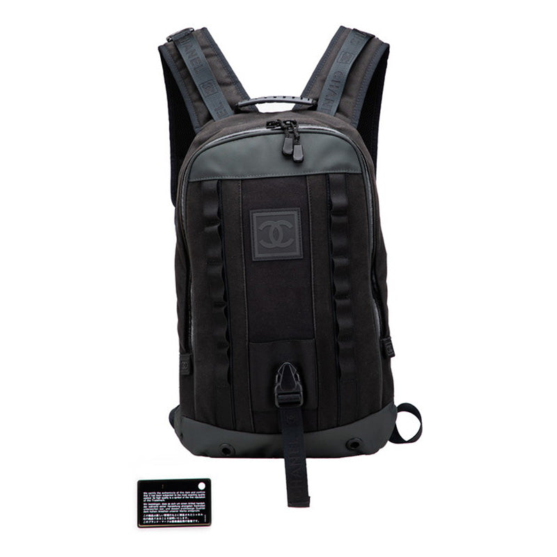 シャネル スポーツライン ココマーク リュック バックパック カーキグリーン ブラック キャンバス レザー レディース CHANEL 【中古】
