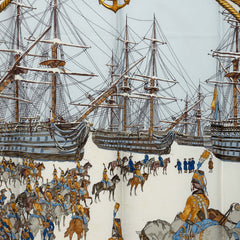 エルメス カレ90 MARINE ET CAVALERIE 海と騎兵隊 スカーフ ホワイト マルチカラー シルク レディース HERMES 中古