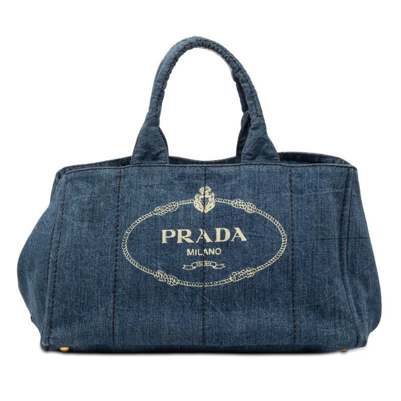 プラダ カナパ ハンドバッグ トートバッグ インディゴブルー デニム レディース PRADA 【中古】
