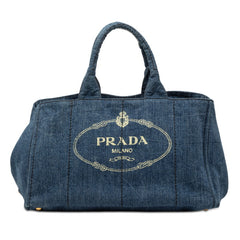 プラダ カナパ ハンドバッグ トートバッグ インディゴブルー デニム レディース PRADA 【中古】