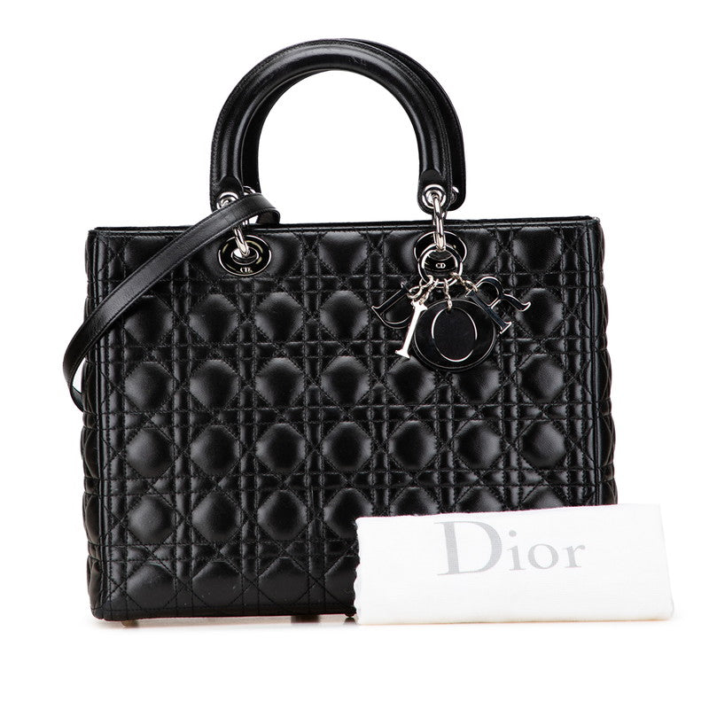 ディオール カナージュ レディディオール ラージ ハンドバッグ ショルダーバッグ 2WAY ブラック ラムスキン レディース Dior 【中古】