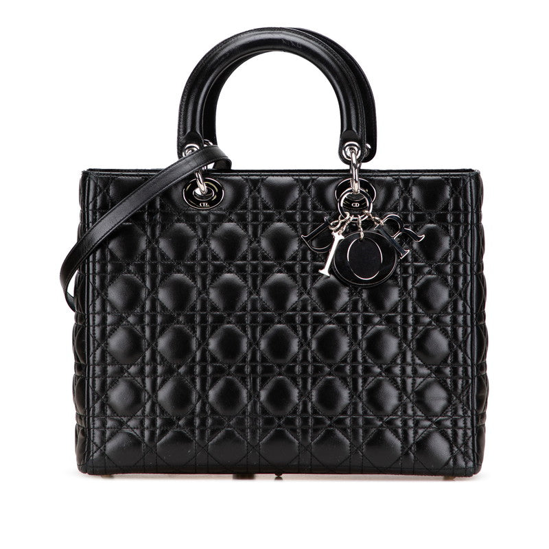 ディオール カナージュ レディディオール ラージ ハンドバッグ ショルダーバッグ 2WAY ブラック ラムスキン レディース Dior 【中古】