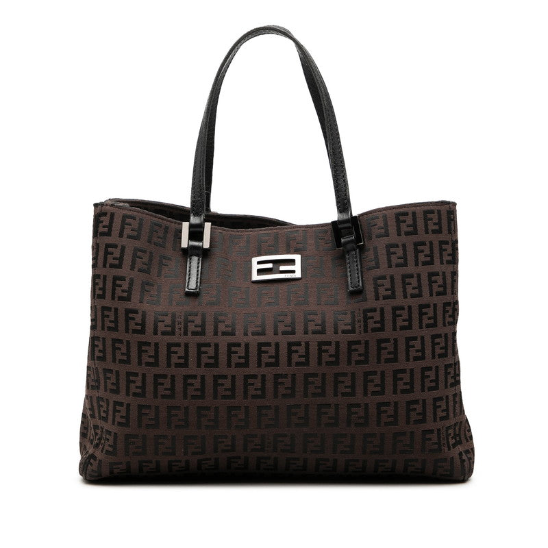 フェンディ ズッキーノ ハンドバッグ トートバッグ 8BH132 ブラウン キャンバス レザー レディース FENDI 【中古】