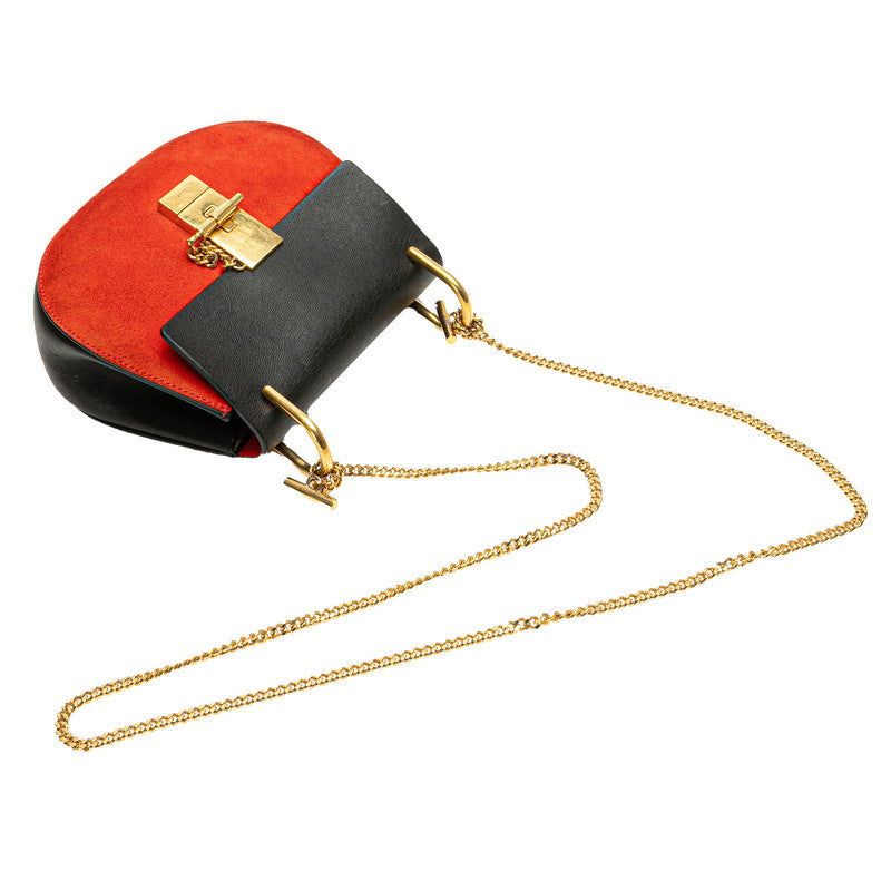 クロエ ドリュー 斜め掛け チェーン ショルダーバッグ レッド ブラック レザー スウェット レディース Chloe 【中古】
