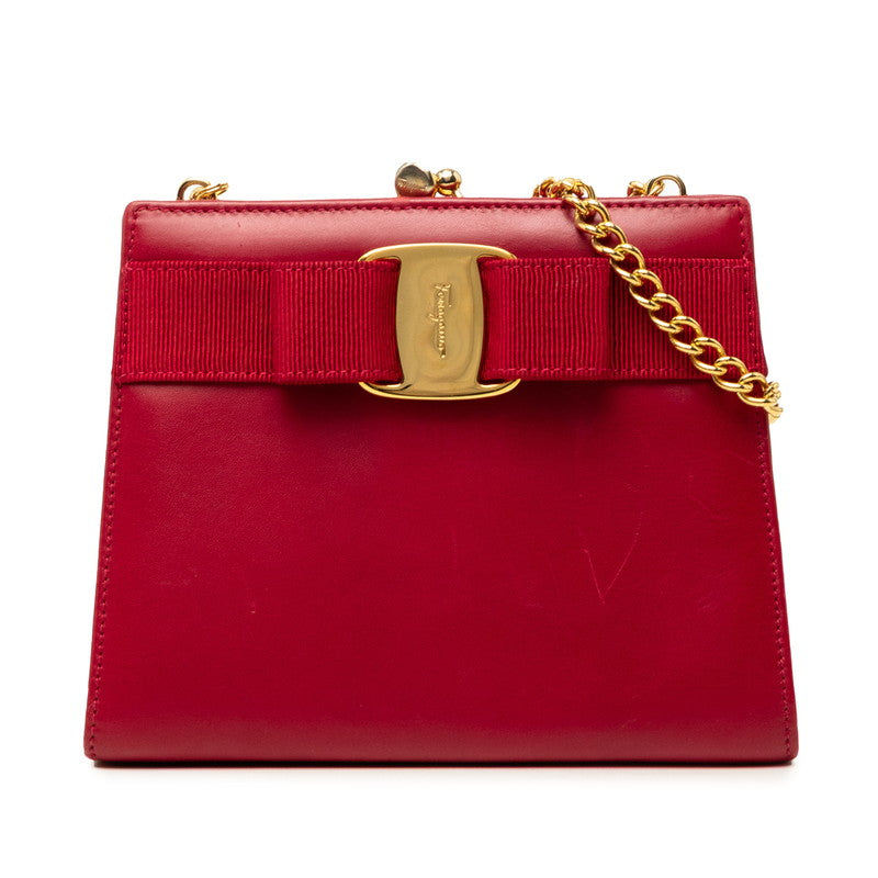 サルヴァトーレフェラガモ ヴァラ チェーン ショルダーバッグ 223054 レッド レザー レディース Salvatore Ferragamo 【中古】