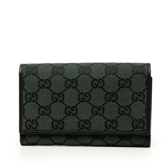 グッチ GGキャンバス 三つ折り財布 263114 グリーン ブラック キャンバス レザー レディース GUCCI 【中古】