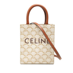 セリーヌ トリオンフ バーティカルカバ ミニ ハンドバッグ ショルダーバッグ 2WAY ホワイト ブラウン PVC レザー レディース CELINE 【中古】