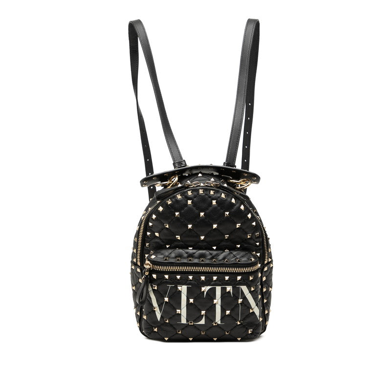 ヴァレンティノ VLTNロゴ ロックスタッズ キルティング リュック バックパック ブラック レザー レディース VALENTINO 中古