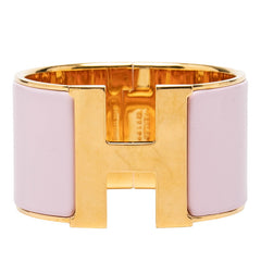 エルメス クリッククラックH PM エクストラワイド エナメルブレスレット バングル ゴールド ピンク系 メッキ エナメル レディース HERMES 中古