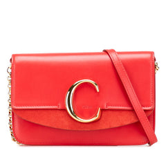 クロエ クロエ C 斜め掛け チェーン ショルダーバッグ レッド レザー スウェード レディース Chloe 【中古】
